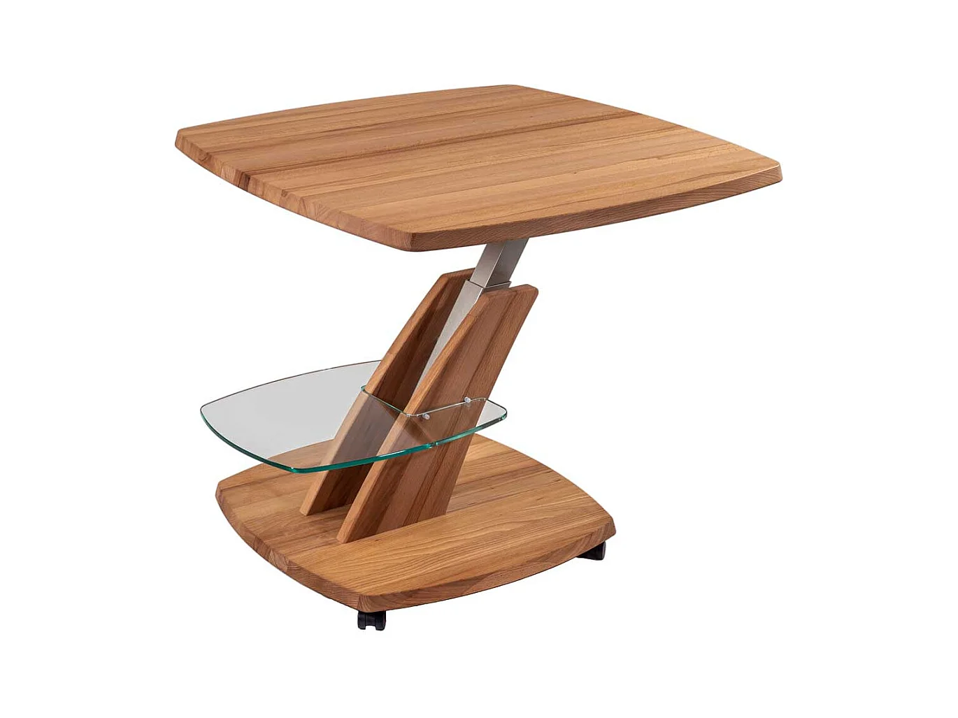 Moderner Couchtisch aus Kernbuche Massivholz geölt höhenverstellbar rollbar