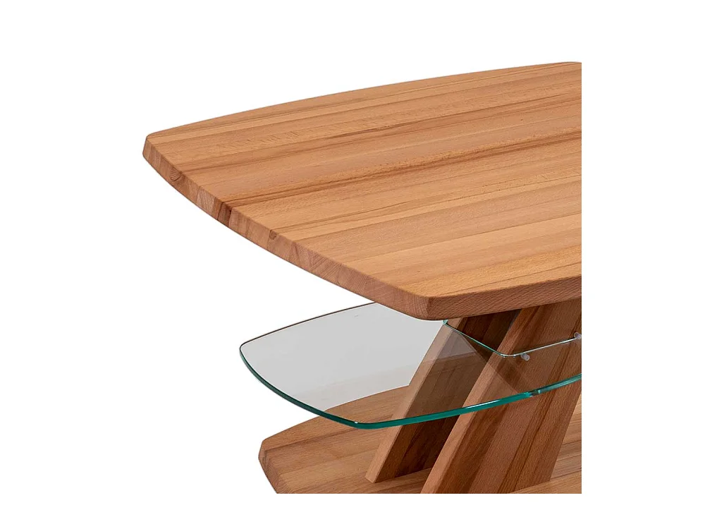 Moderner Couchtisch aus Kernbuche Massivholz geölt höhenverstellbar rollbar