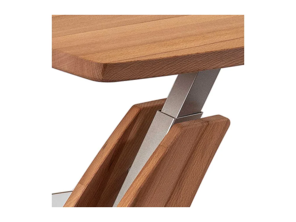 Moderner Couchtisch aus Kernbuche Massivholz geölt höhenverstellbar rollbar