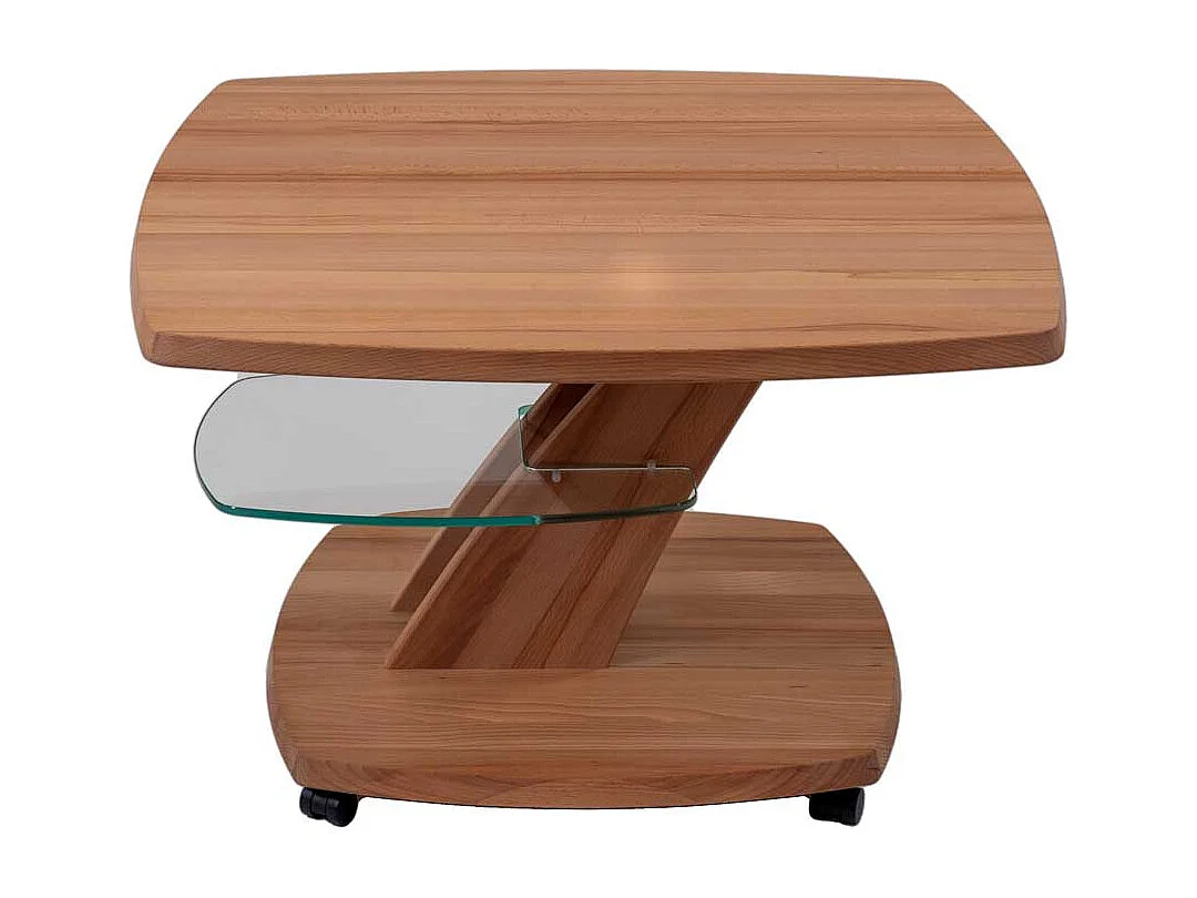 Moderner Couchtisch aus Kernbuche Massivholz geölt höhenverstellbar rollbar