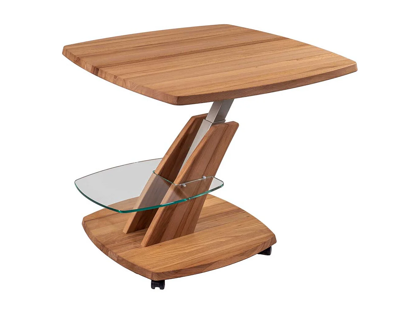 Moderner Couchtisch aus Kernbuche Massivholz geölt höhenverstellbar rollbar