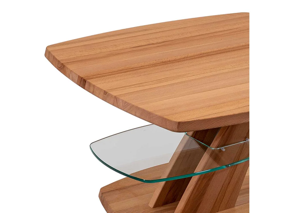 Moderner Couchtisch aus Kernbuche Massivholz geölt höhenverstellbar rollbar