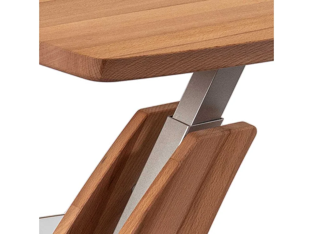 Moderner Couchtisch aus Kernbuche Massivholz geölt höhenverstellbar rollbar