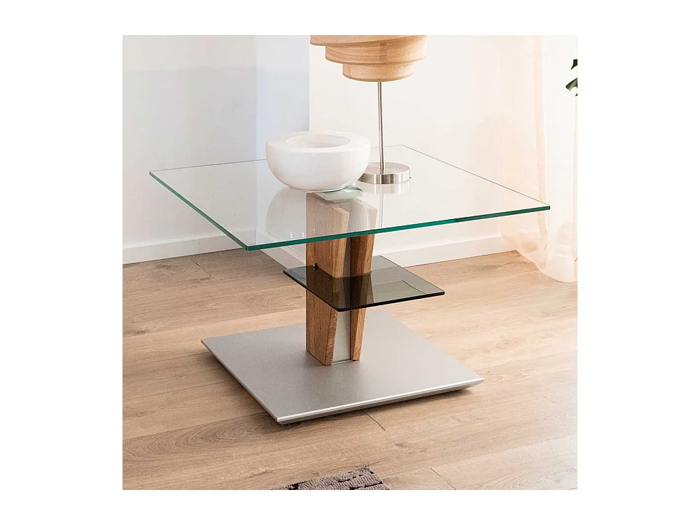 Lift Sofa Tisch aus Sicherheitsglas Wildeiche Massivholz