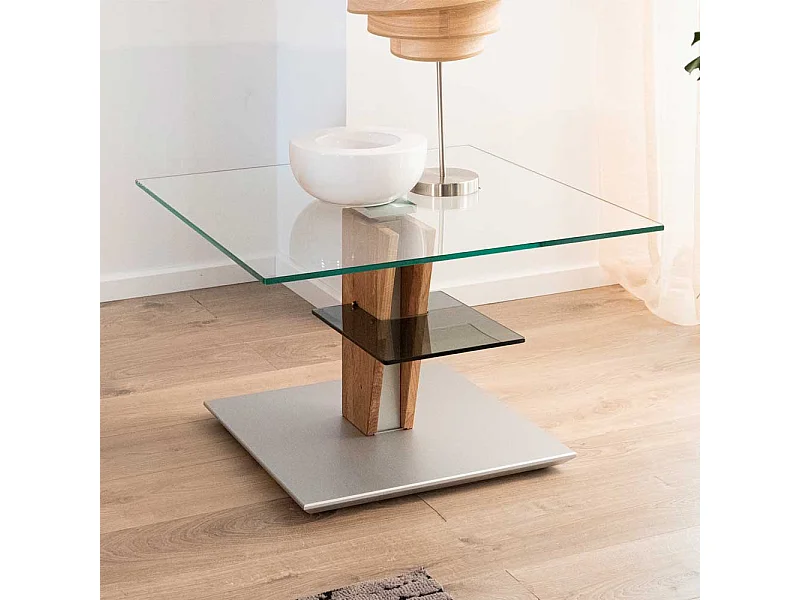 Lift Sofa Tisch aus Sicherheitsglas Wildeiche Massivholz