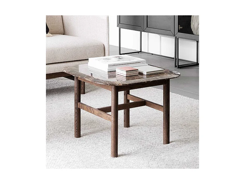 Moderner Wohnzimmertisch mit Marmorplatte Vierfußgestell aus Holz