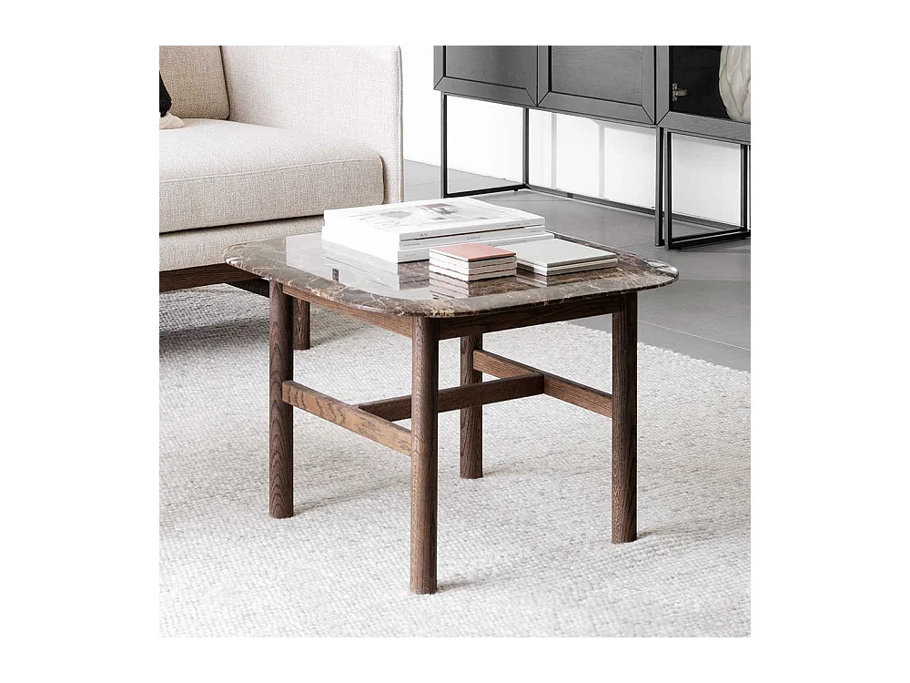 Moderner Wohnzimmertisch mit Marmorplatte Vierfußgestell aus Holz