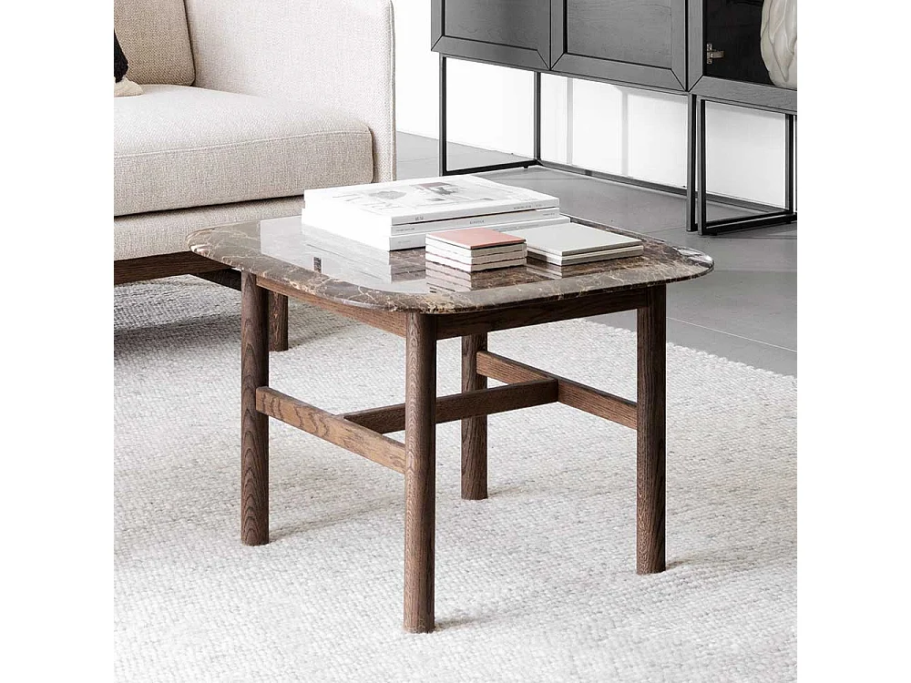 Moderner Wohnzimmertisch mit Marmorplatte Vierfußgestell aus Holz