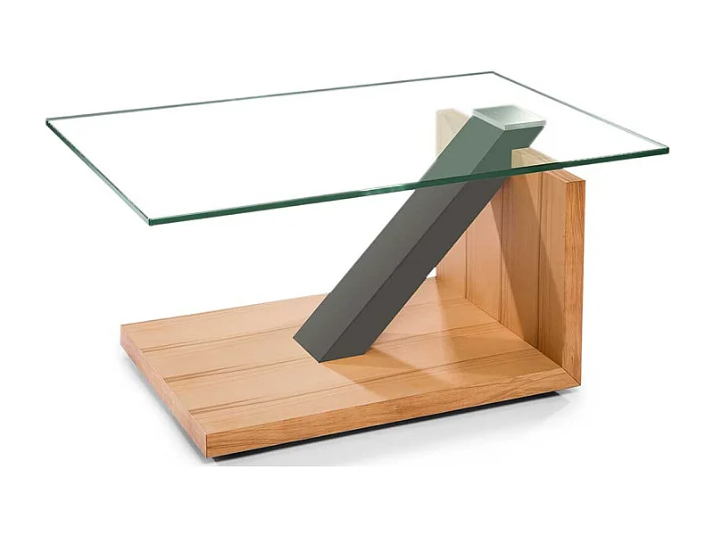 Design Sofatisch in Kernbuchefarben und Taupe großer Bodenplatte