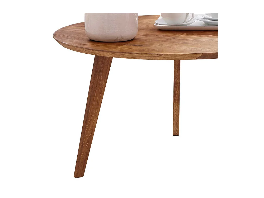 Runder Couchtisch aus Wildeiche Massivholz Retro Design