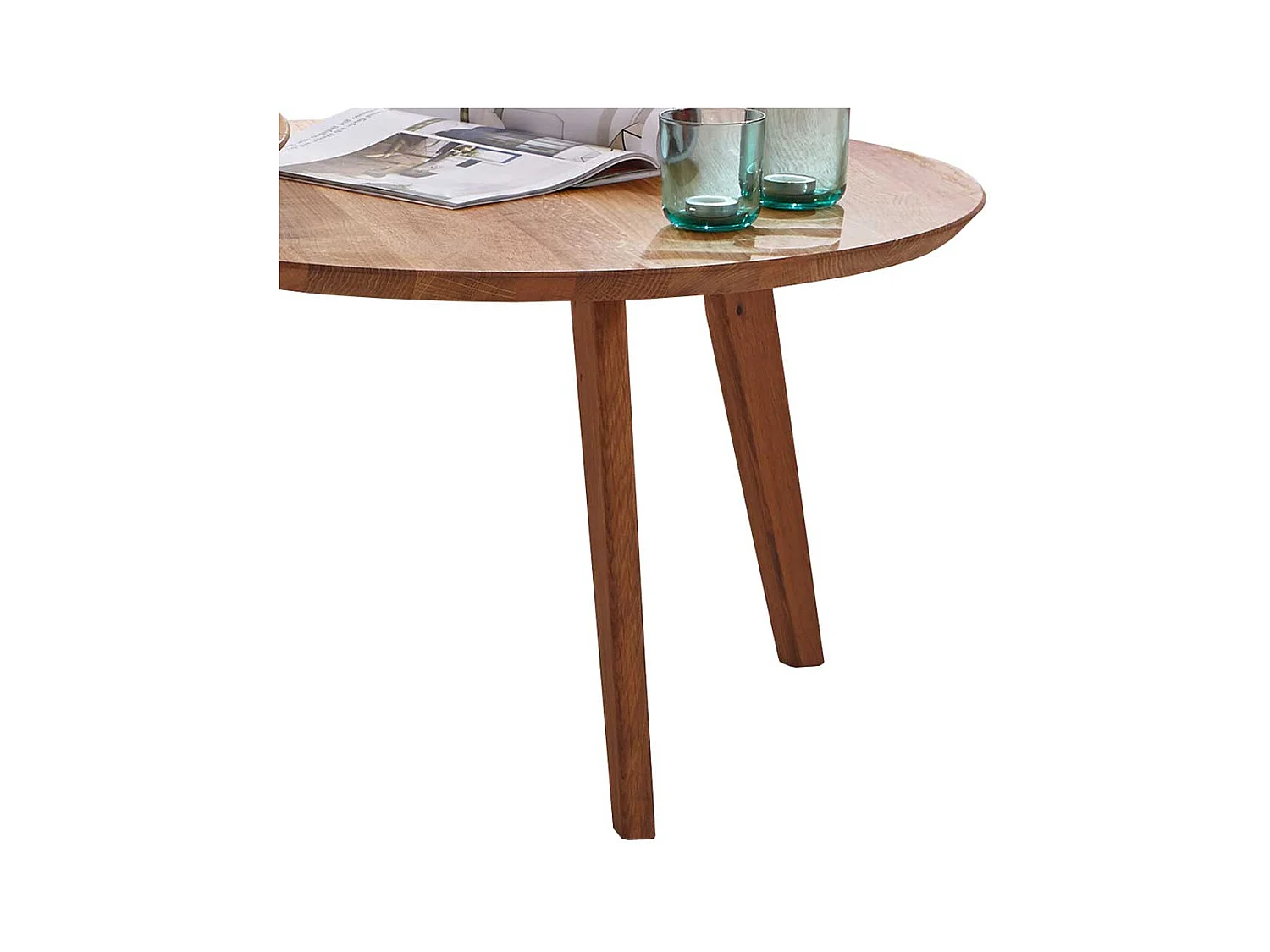 Runder Couchtisch aus Wildeiche Massivholz Retro Design