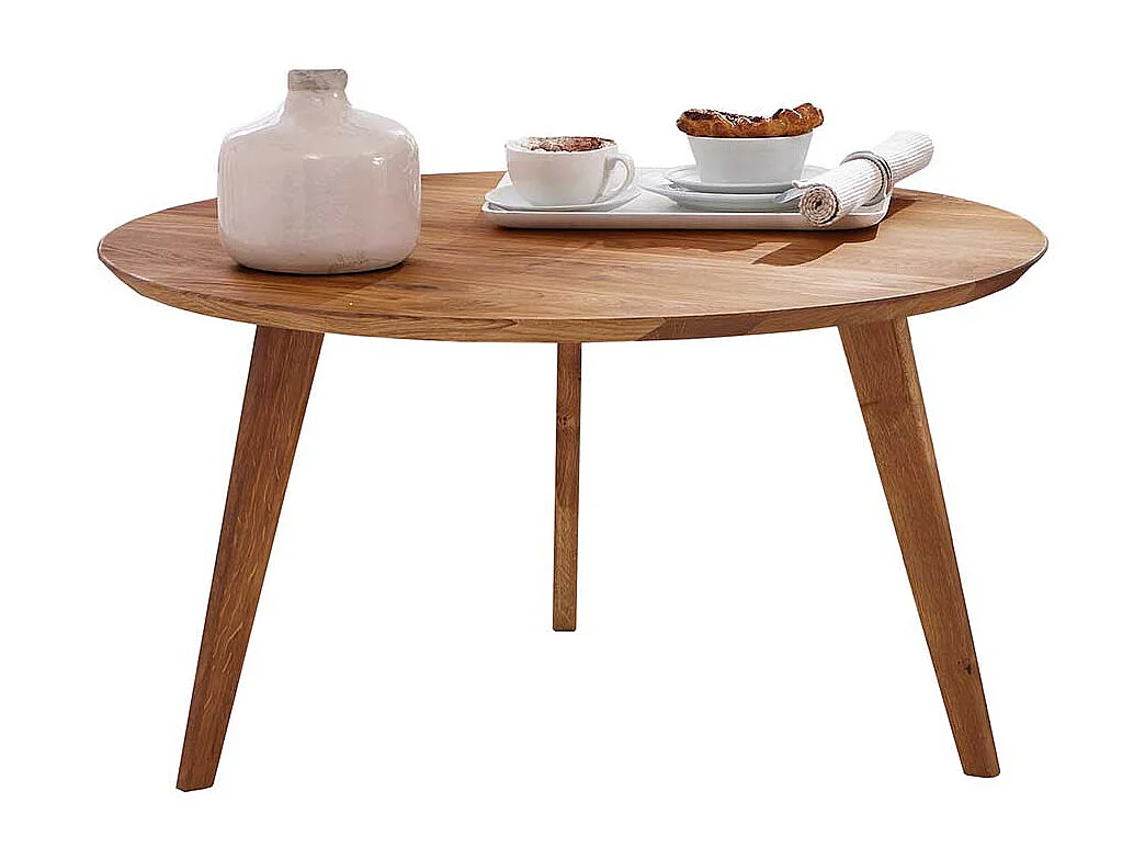 Runder Couchtisch aus Wildeiche Massivholz Retro Design
