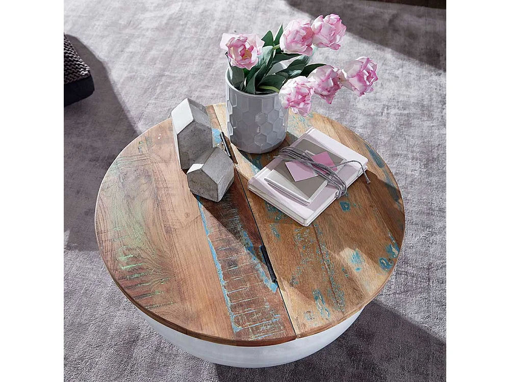 Wohnzimmer Tisch mit Gestell in Trommelform klappbarer Tischplatte