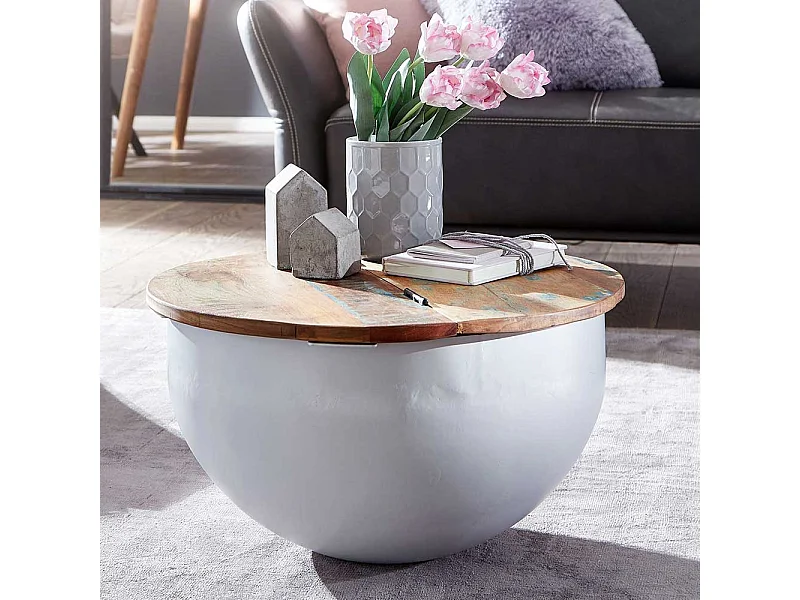 Wohnzimmer Tisch mit Gestell in Trommelform klappbarer Tischplatte