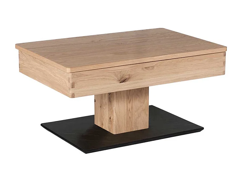 Wohnzimmer Tisch höhenverstellbar Wildeiche Bianco und Schwarz