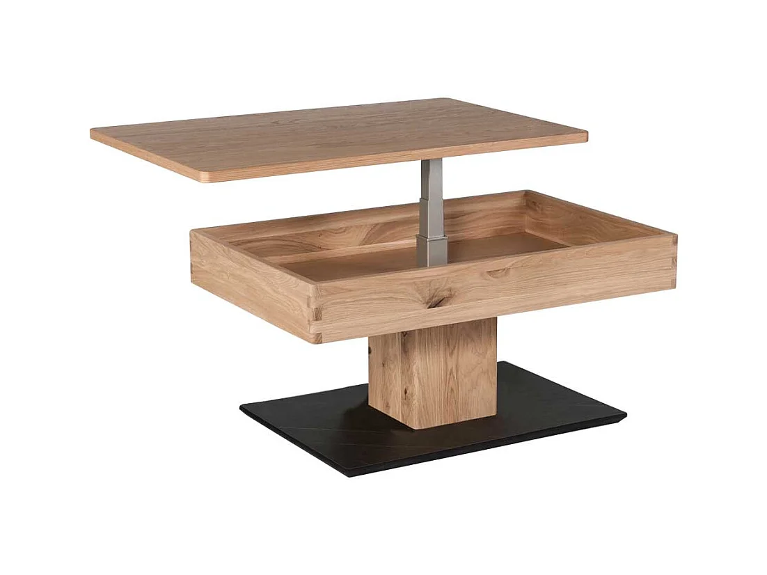 Wohnzimmer Tisch höhenverstellbar Wildeiche Bianco und Schwarz