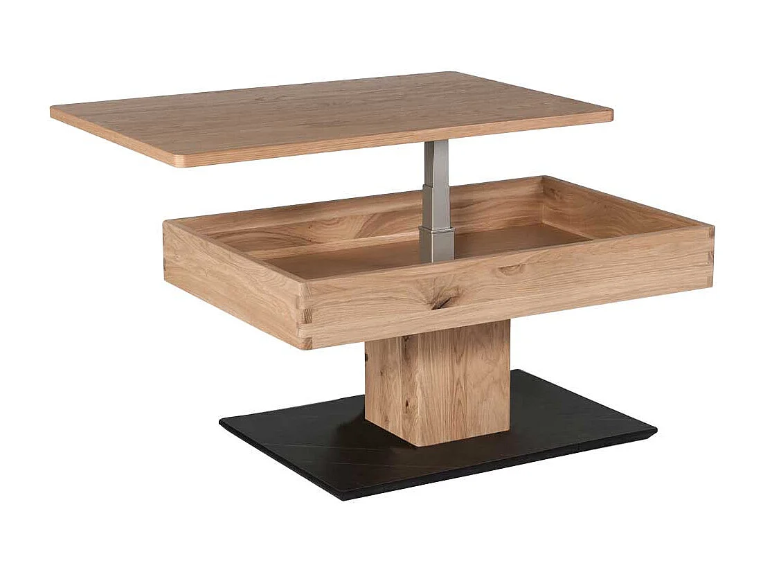 Wohnzimmer Tisch höhenverstellbar Wildeiche Bianco und Schwarz