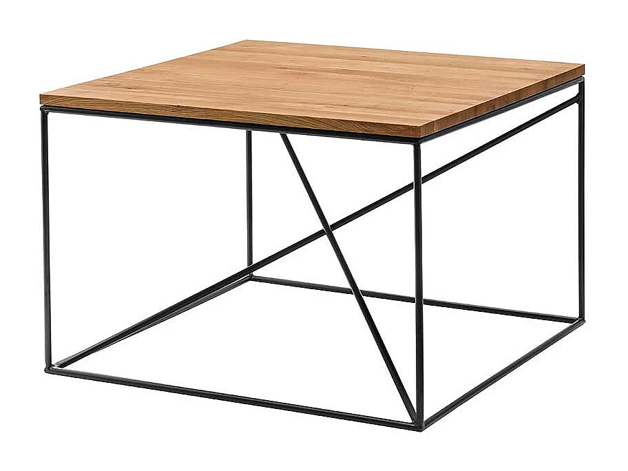 Couchtisch aus Asteiche Massivholz Metall in Schwarz