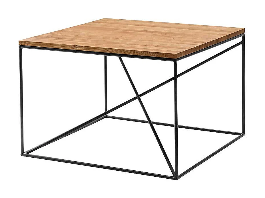 Couchtisch aus Asteiche Massivholz Metall in Schwarz