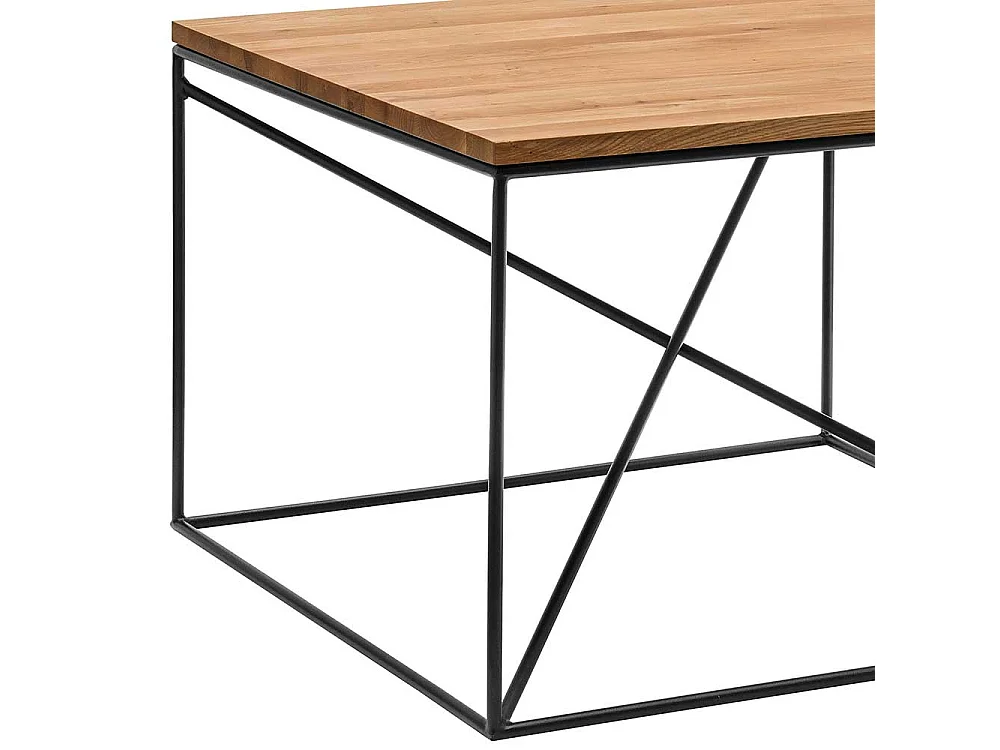 Couchtisch aus Asteiche Massivholz Metall in Schwarz