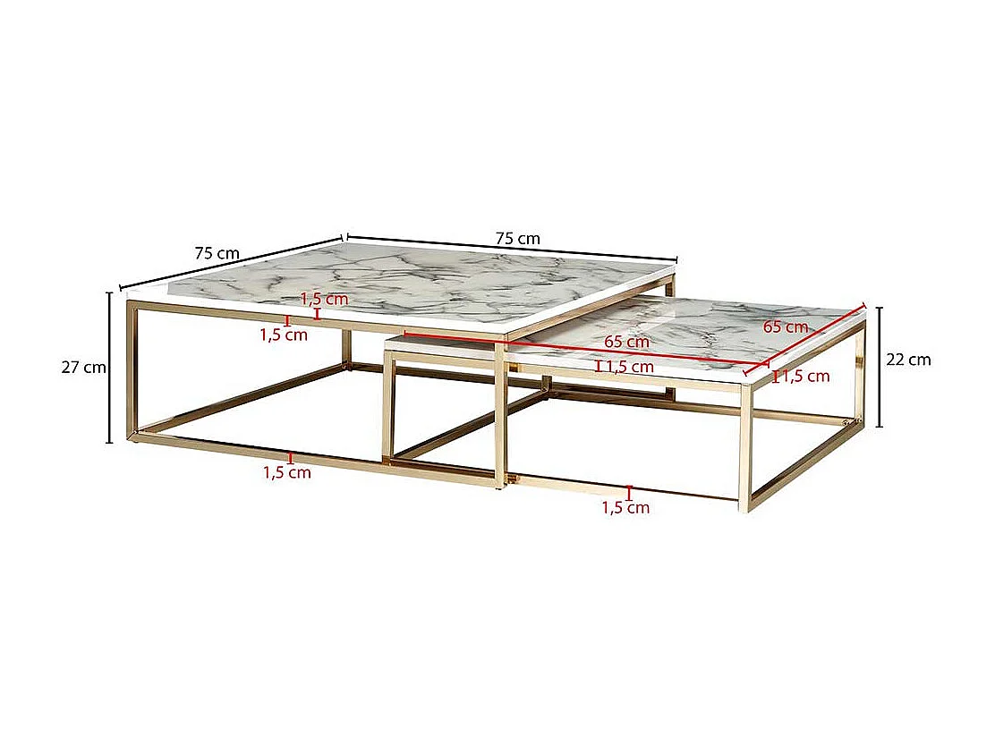 Wohnzimmertisch Set modern in Weiß Marmor Optik Goldfarben (zweiteilig)