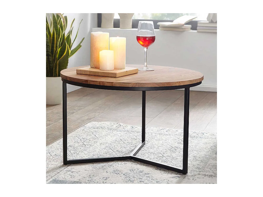 Sofa Tisch Holz und Metall im Retrostil 60 cm Durchmesser