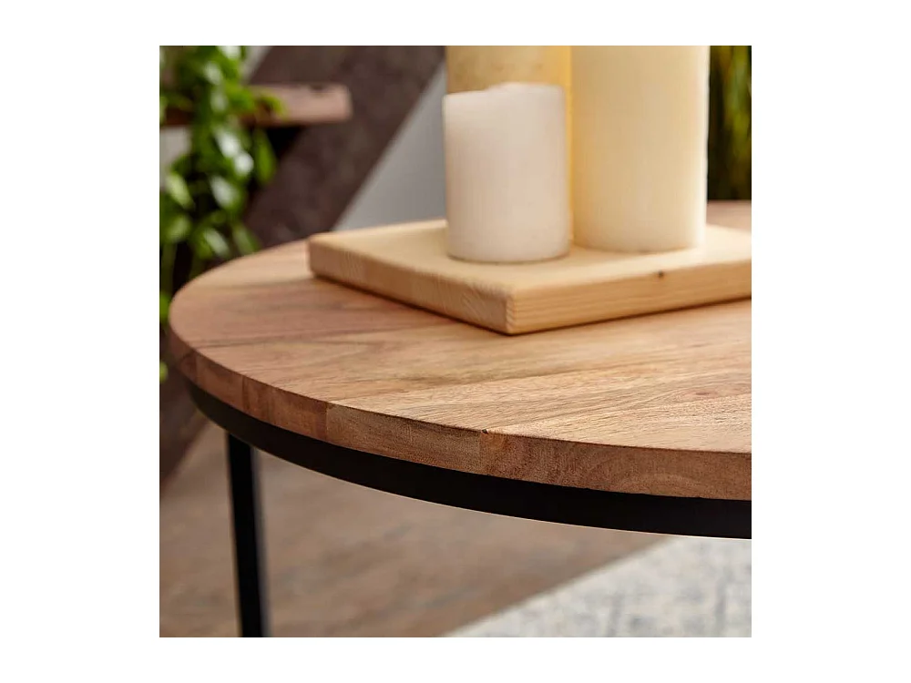 Sofa Tisch Holz und Metall im Retrostil 60 cm Durchmesser