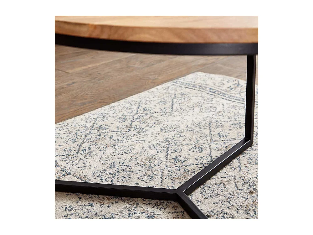 Sofa Tisch Holz und Metall im Retrostil 60 cm Durchmesser