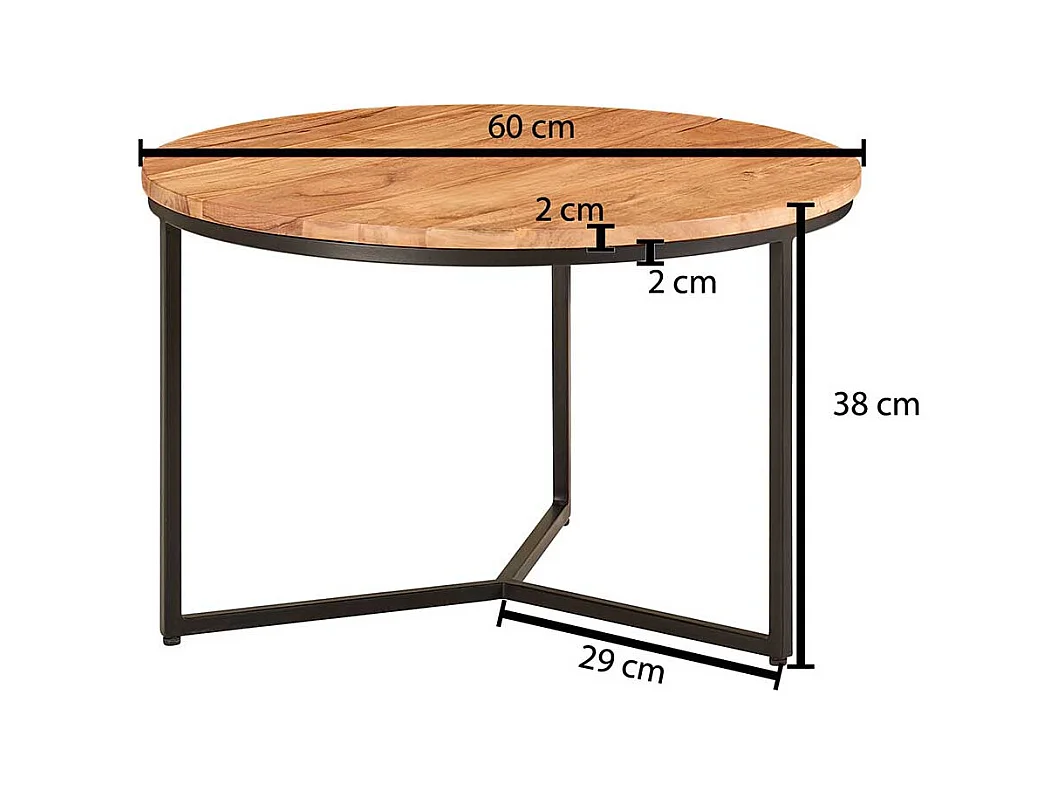 Sofa Tisch Holz und Metall im Retrostil 60 cm Durchmesser