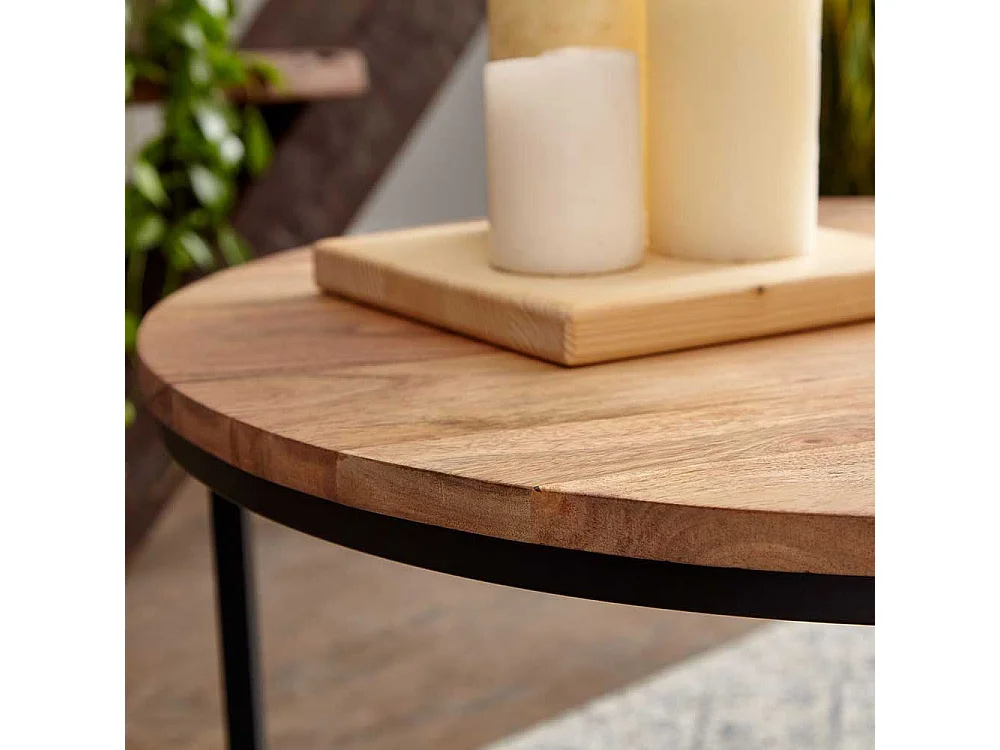 Sofa Tisch Holz und Metall im Retrostil 60 cm Durchmesser