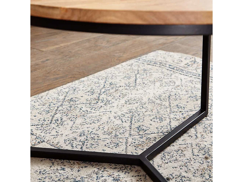 Sofa Tisch Holz und Metall im Retrostil 60 cm Durchmesser