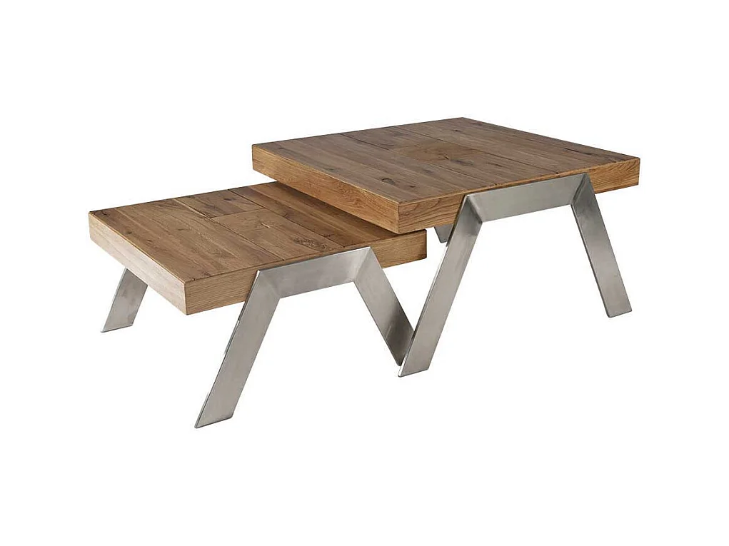 Sofatisch aus Wildeiche Massivholz Stahl