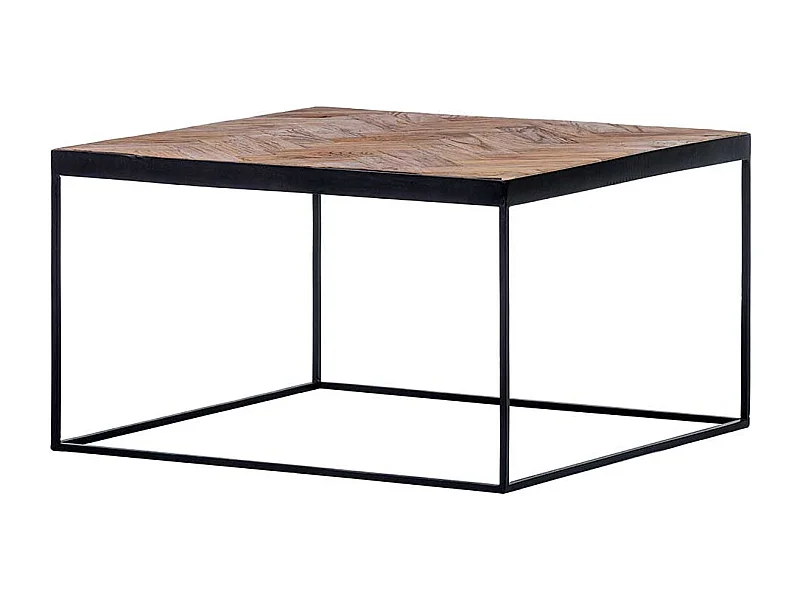 Industrie Couchtisch aus Massivholz und Metall Teakfarben und Schwarz