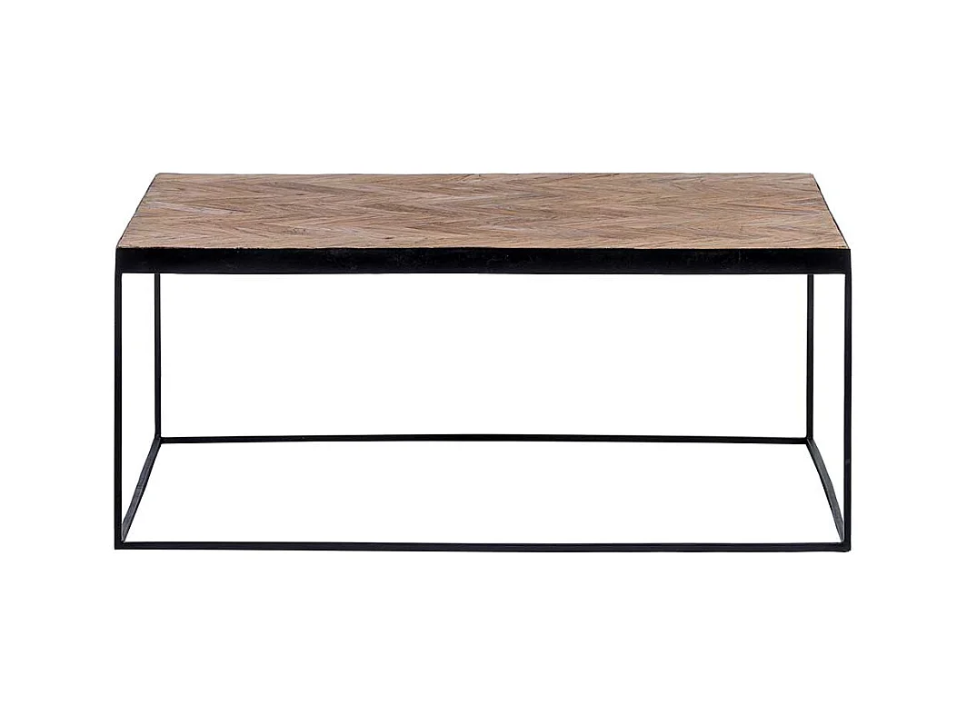 Industrie Couchtisch aus Massivholz und Metall Teakfarben und Schwarz