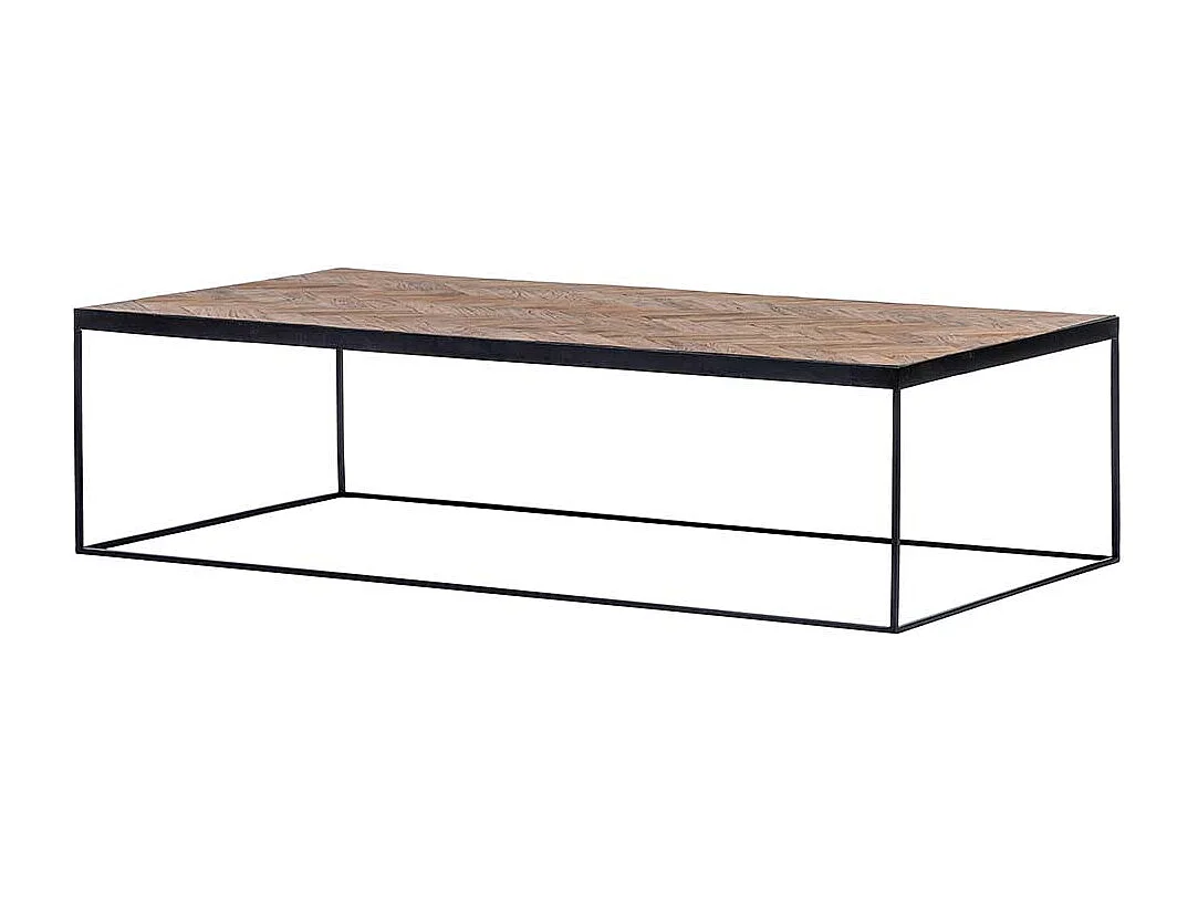 Industrie Couchtisch aus Massivholz und Metall Teakfarben und Schwarz