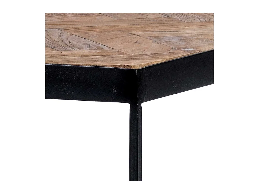 Industrie Couchtisch aus Massivholz und Metall Teakfarben und Schwarz