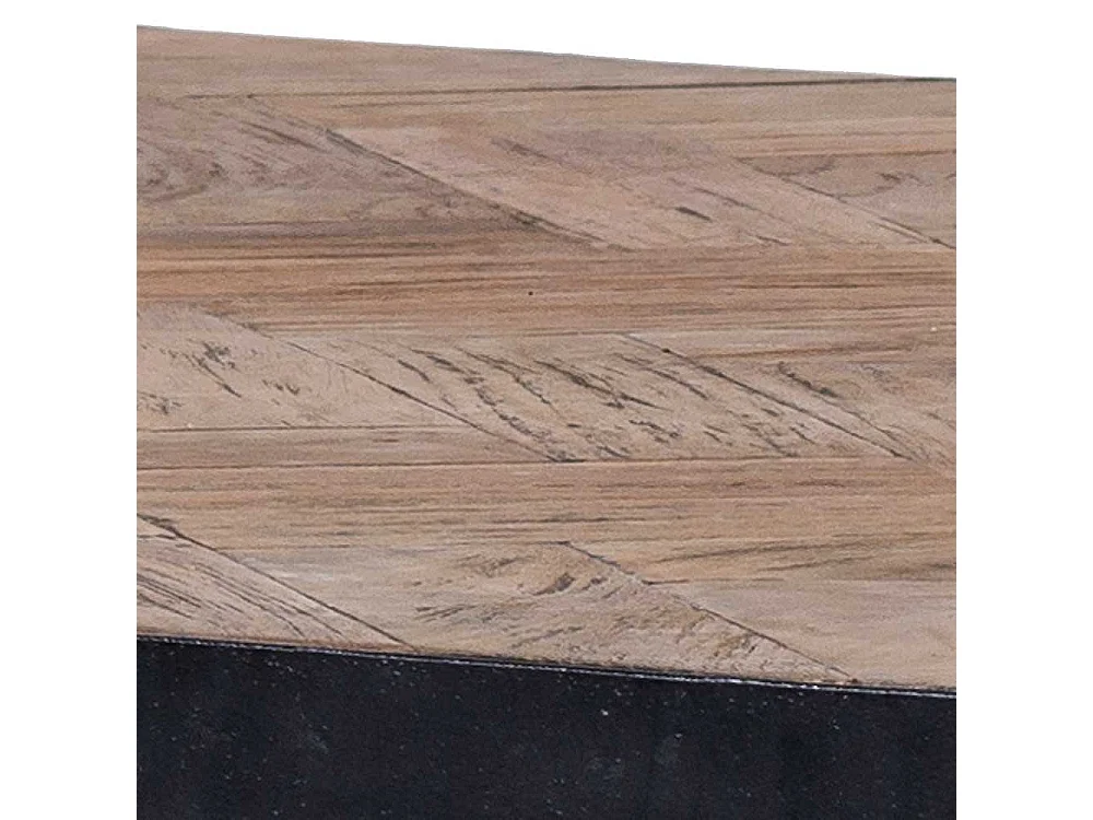 Industrie Couchtisch aus Massivholz und Metall Teakfarben und Schwarz