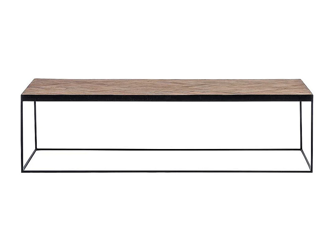 Industrie Couchtisch aus Massivholz und Metall Teakfarben und Schwarz