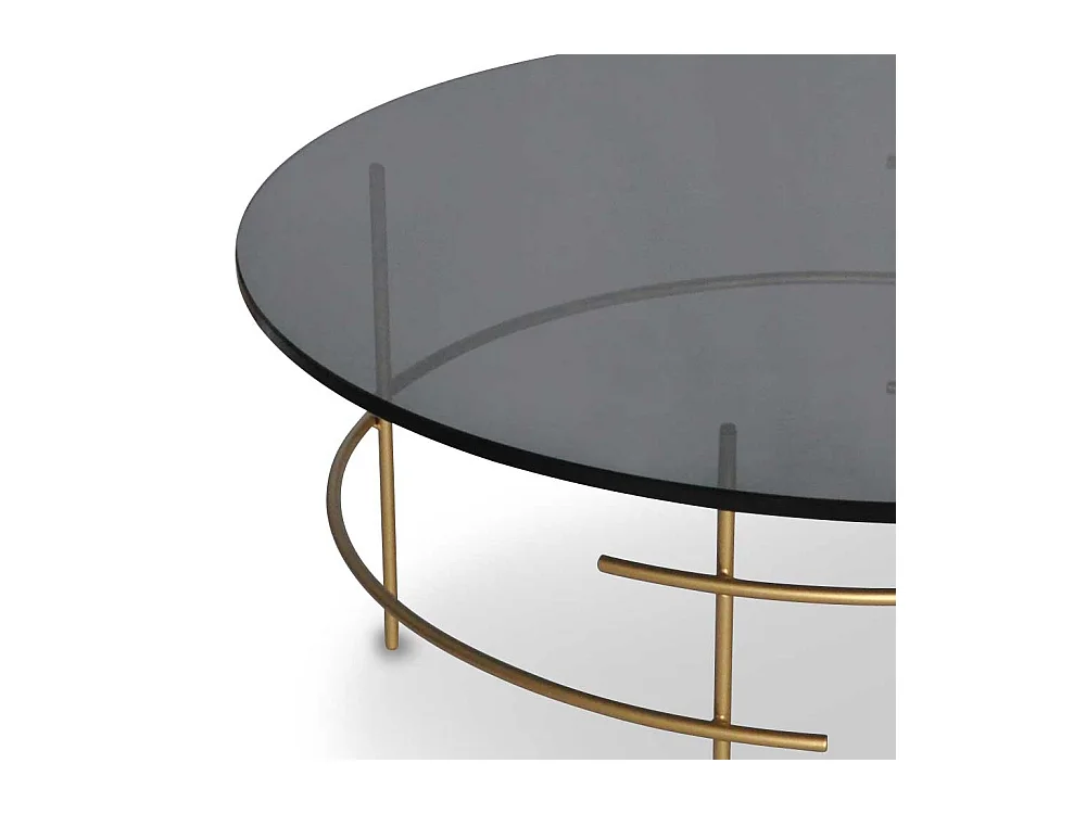Design Couchtisch mit runder Rauchglasplatte 4-Fußgestell in Goldfarben