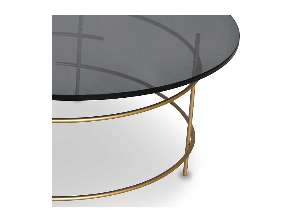 Design Couchtisch mit runder Rauchglasplatte 4-Fußgestell in Goldfarben
