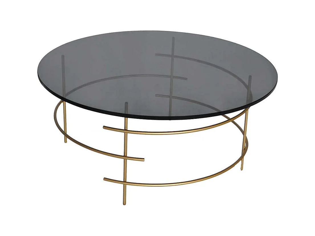 Design Couchtisch mit runder Rauchglasplatte 4-Fußgestell in Goldfarben