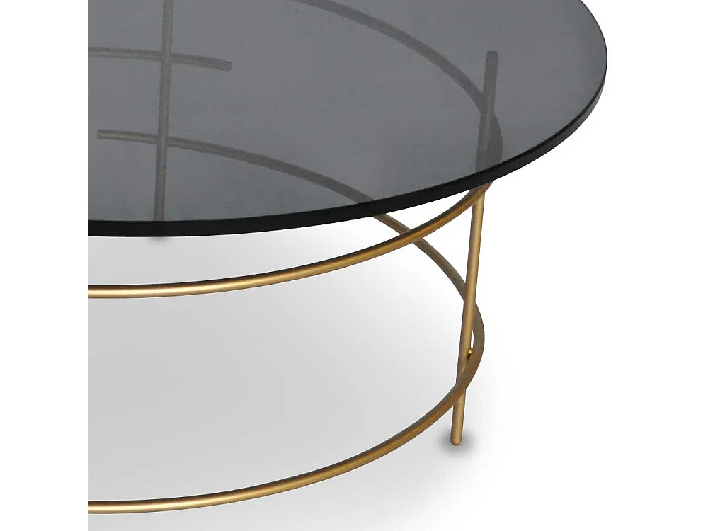 Design Couchtisch mit runder Rauchglasplatte 4-Fußgestell in Goldfarben