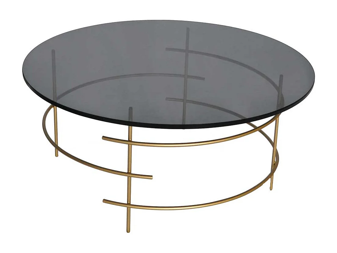 Design Couchtisch mit runder Rauchglasplatte 4-Fußgestell in Goldfarben