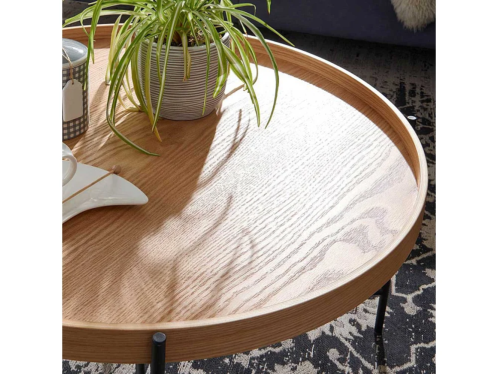 Skandi Couchtisch in Eichefarben und Schwarz rund