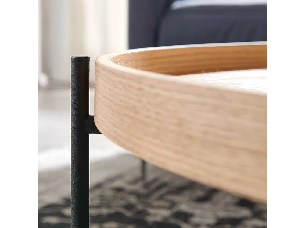 Skandi Couchtisch in Eichefarben und Schwarz rund