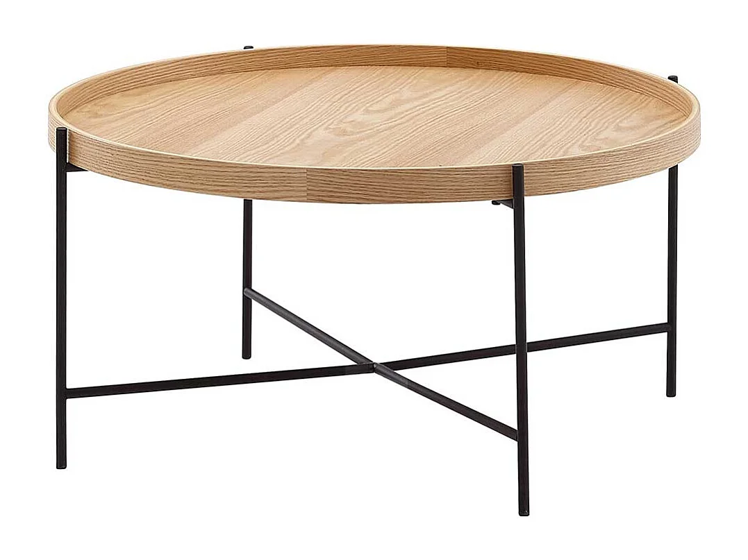 Skandi Couchtisch in Eichefarben und Schwarz rund