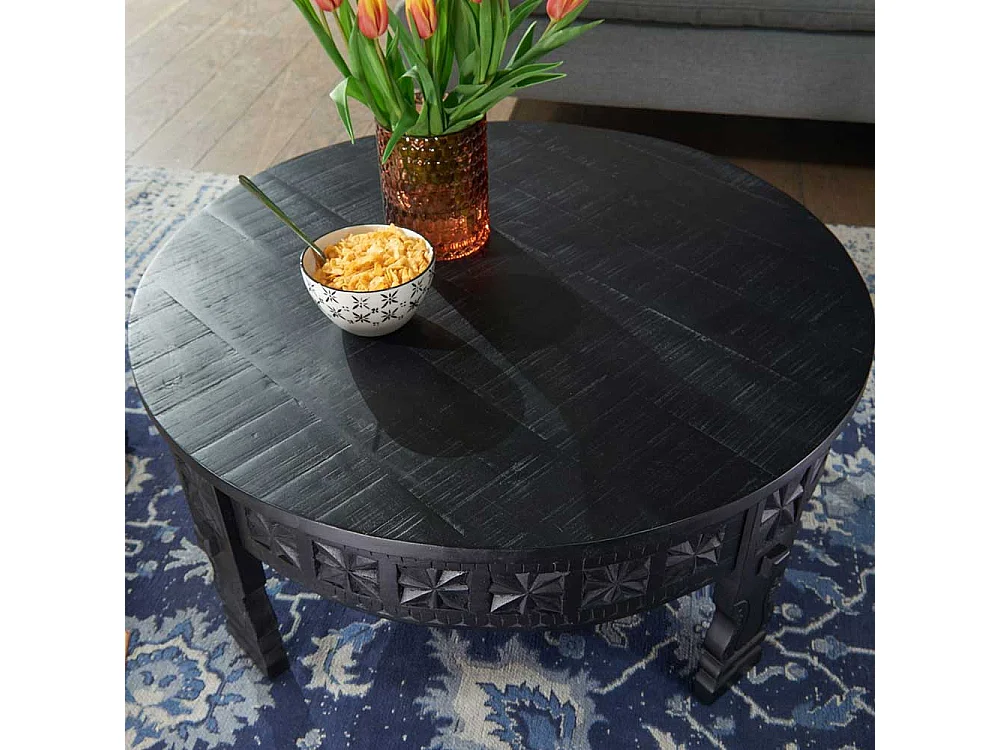 Orientalischer Couchtisch in schwarz lackiert runder Tischplatte