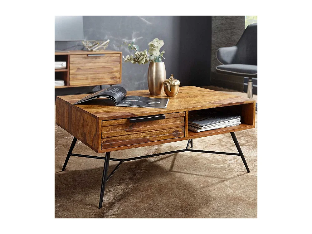 Industry Couchtisch aus Sheesham Massivholz Eisen