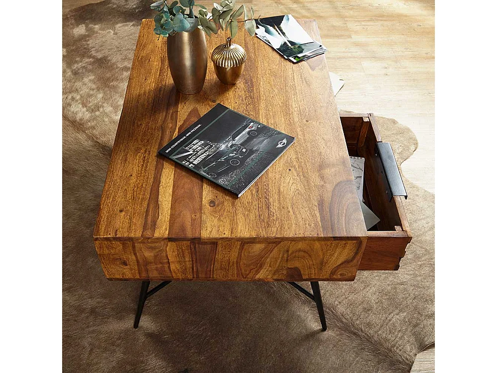 Industry Couchtisch aus Sheesham Massivholz Eisen