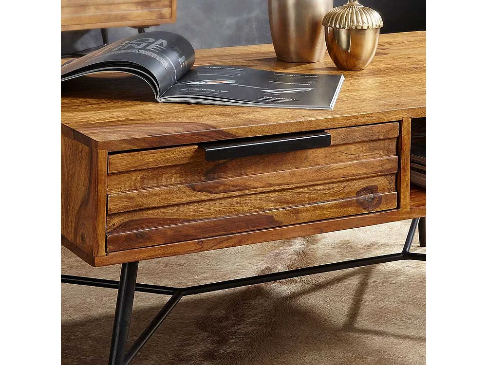 Industry Couchtisch aus Sheesham Massivholz Eisen